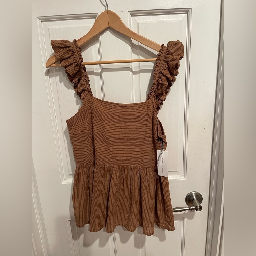 Treasure & Bond Brown Ruffle Straps Tank NWT